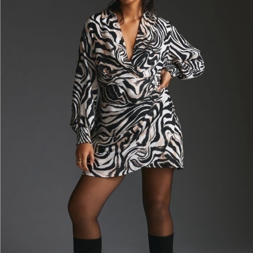 Anthropologie Printed Long Sleeve Faux Wrap Dress 14